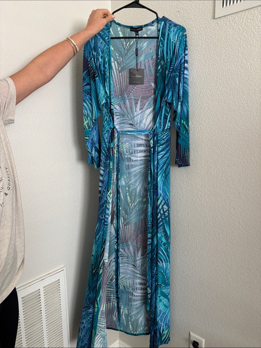 JLUXLABEL Teal & Blue Palm-Print Maxi Wrap Dress